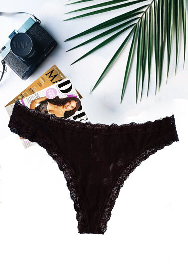 Lace Accented Black Thong + 1 Free Bra, NikkiandNaomi