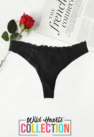 Black Soft &amp; Sleek Cotton Thong, NikkiandNaomi