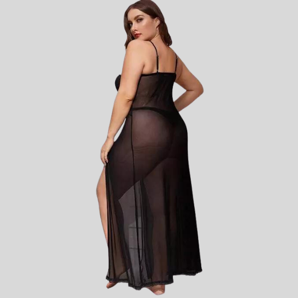 Plus Size Split Long Mesh Babydoll Nightwear, NikkiandNaomi