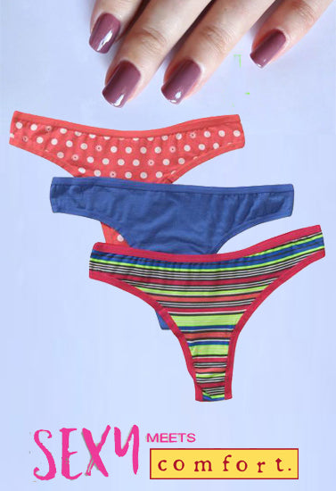 Peanuts Mix Printed Cotton Thong Pack of 3, NikkiandNaomi