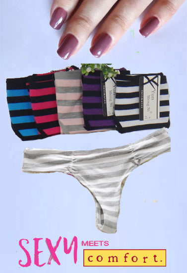 Peanuts Striped Print Thong Panties Pack of 5, NikkiandNaomi